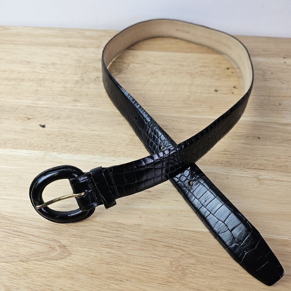 Brooks Brothers Italian Alligator Calfskin Medium Dress Belt Made In USA Black